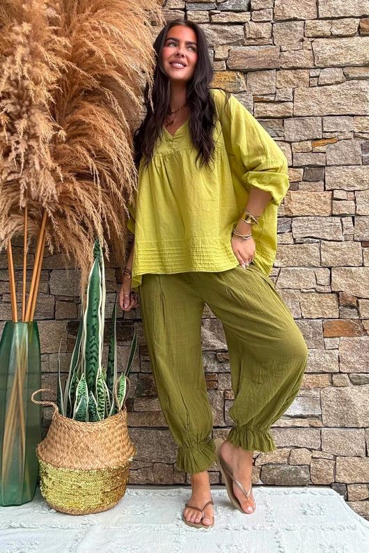 Prairie Pin Tuck Cotton Smock Olive